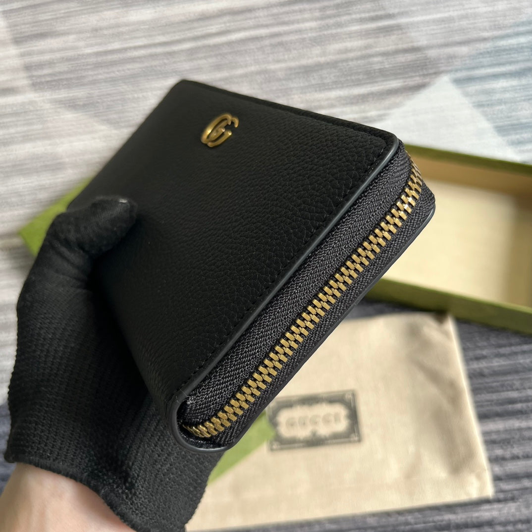 GG MARMONT 19 ZIP-AROUND WALLET BLACK CALFSKIN Amelia Amelia