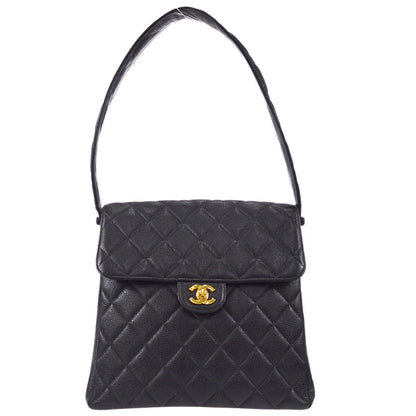 CHANEL 1996-1997 Double Side Classic Flap Shoulder Bag Medium Black Caviar