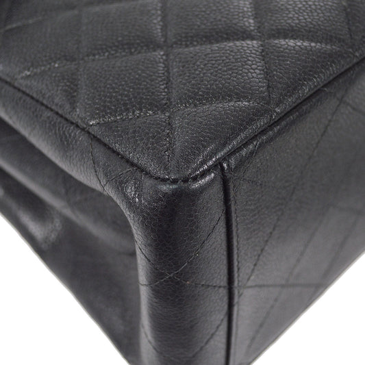 CHANEL 1996-1997 Double Side Classic Flap Shoulder Bag Medium Black Caviar
