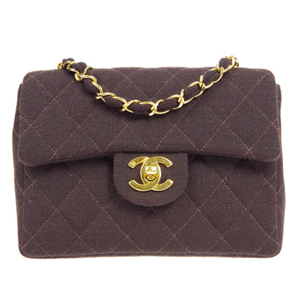 CHANEL 1996-1997 Classic Square Flap Mini 17 Brown Jersey