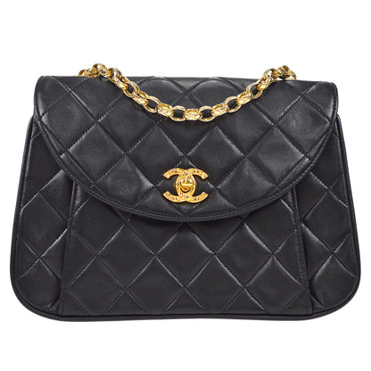 CHANEL 1990s Round Flap Small Black Lambskin