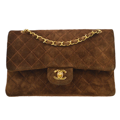 CHANEL 1994-1996 Classic Double Flap Medium Brown Suede