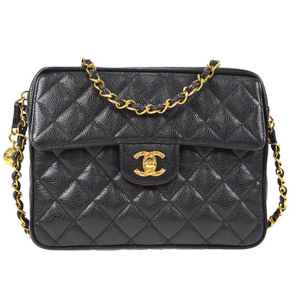 CHANEL 1991-1994 Pocket Camera Bag Small Black Caviar