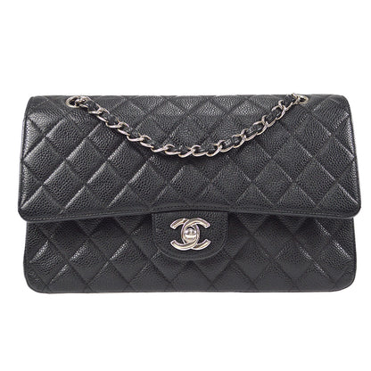 CHANEL 2000-2001 Classic Double Flap Medium SHW Black Caviar