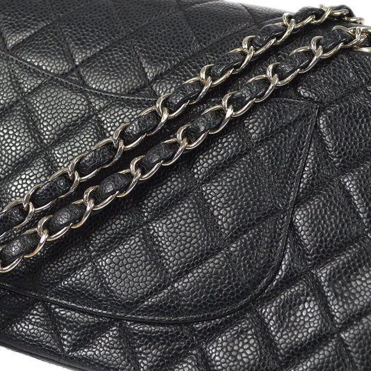 CHANEL 2000-2001 Classic Double Flap Medium SHW Black Caviar