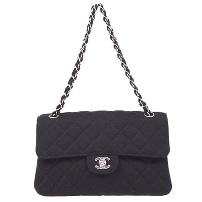 CHANEL 1996-1997 Double Side Classic Flap Medium SHW Black Jersey
