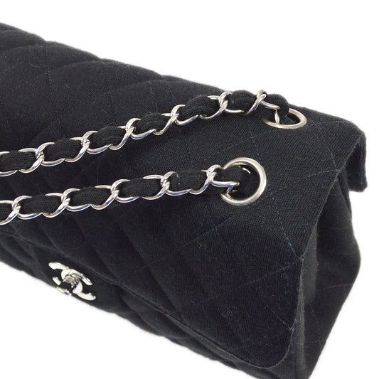 CHANEL 1996-1997 Double Side Classic Flap Medium SHW Black Jersey