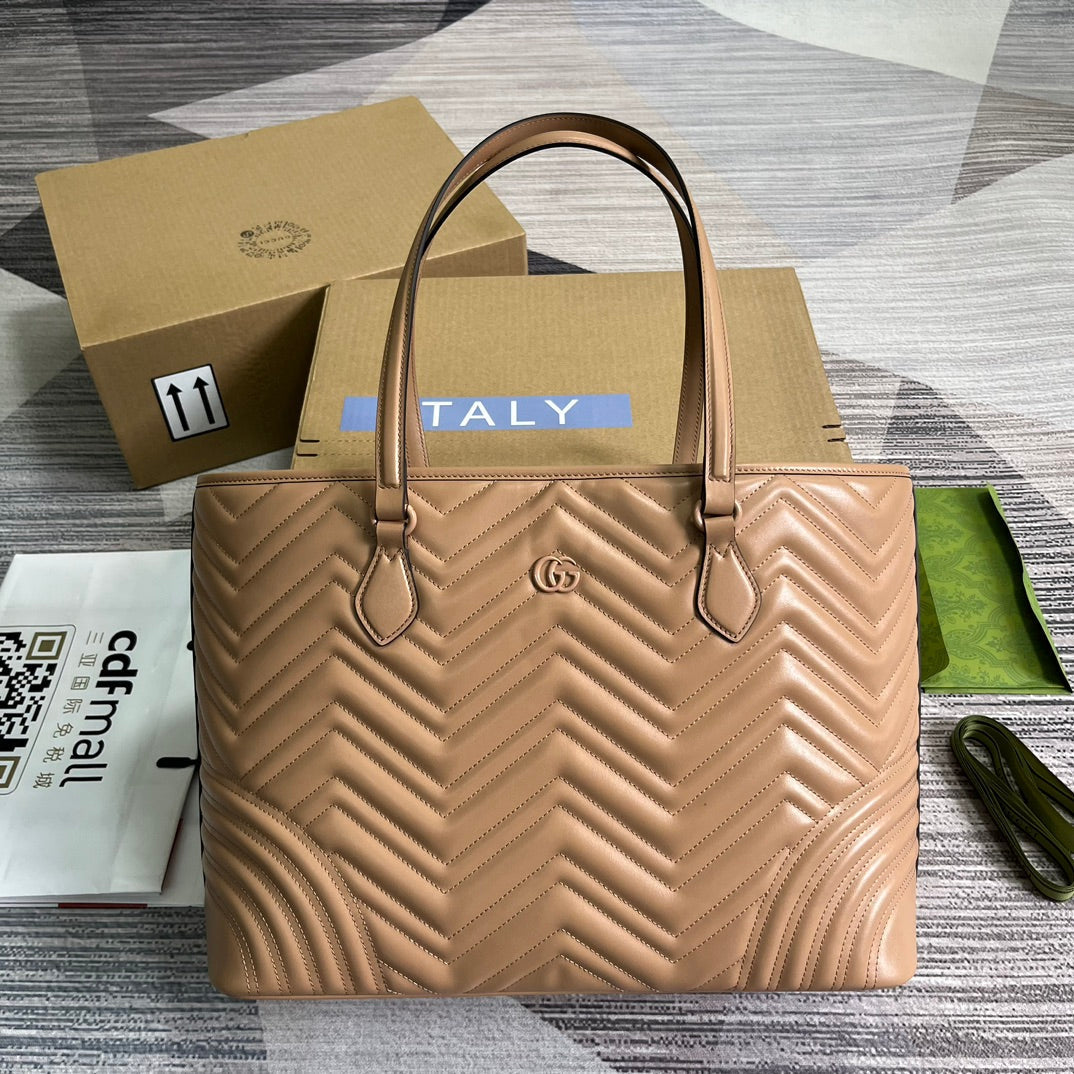 GG MARMONT LARGE 38 TOTE IN BEIGE CAMEL CALFSKIN Amelia