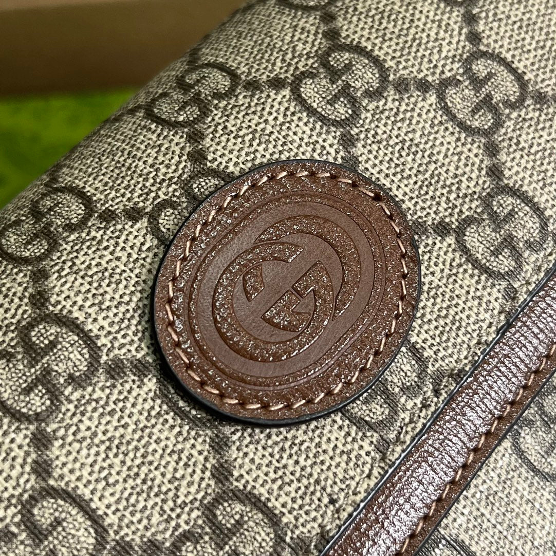 GG MINI 13 HANDBAG IN BEIGE CANVAS AND BROWN CALFSKIN Amelia