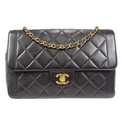 CHANEL Classic Flap Double Chain Shoulder Bag Black Lambskin