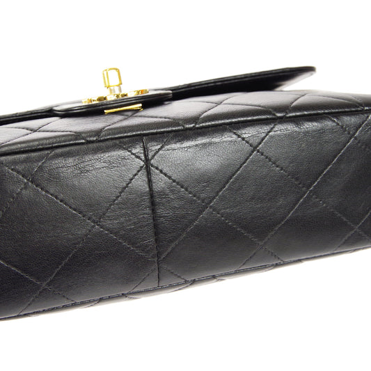 CHANEL Classic Flap Double Chain Shoulder Bag Black Lambskin