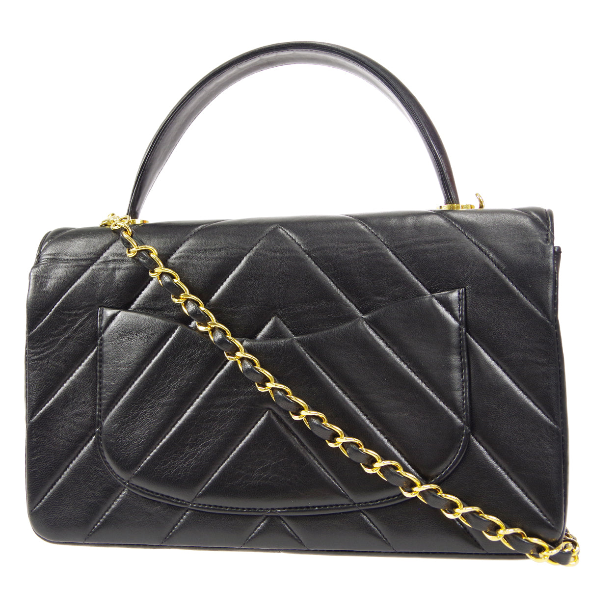 CHANEL 1994-1996 Chevron Handbag Black Lambskin 27062