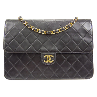 CHANEL 1996-1997 CC Pushlock Half Flap Medium Black Lambskin