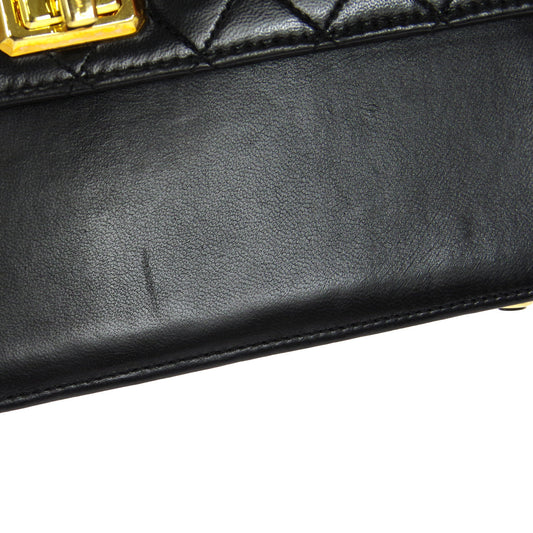 CHANEL 1989-1991 Trapezoid Flap Small & Pouch Set Black Lambskin
