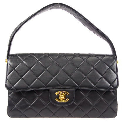 CHANEL Classic Both Side Flap Medium Handbag Black Lambskin