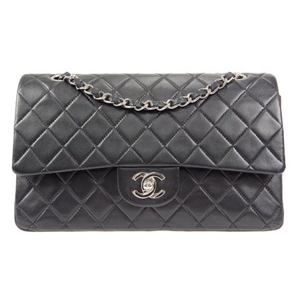 CHANEL 2000-2001 Classic Double Flap Medium SHW Black Lambskin