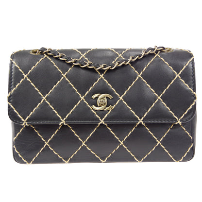 CHANEL 2000-2001 Wild Stitch Straight Flap Medium Black Calf