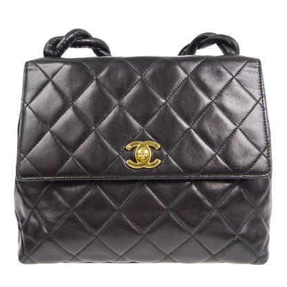 CHANEL Braided Shoulder Bag Black Lambskin