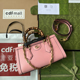 DIANA MEDIUM TOTE BAG 27 IN PINK CALFSKIN BAMBOO HANDLES Amelia