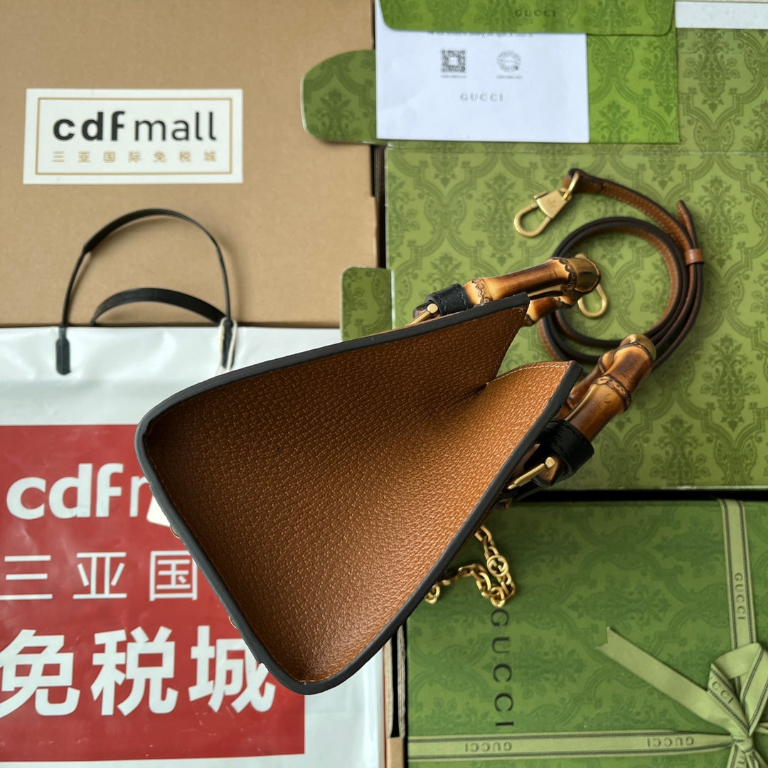 DIANA MEDIUM TOTE BAG 27 IN BROWN CALFSKIN BAMBOO HANDLES Amelia Amelia