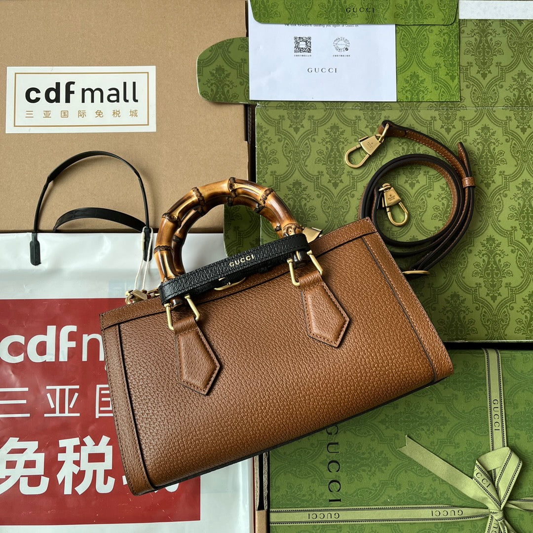 DIANA MEDIUM TOTE BAG 27 IN BROWN CALFSKIN BAMBOO HANDLES Amelia