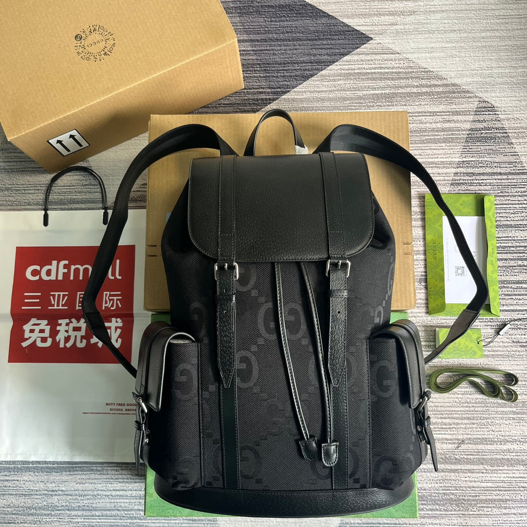 GG OPHIDIA LARGE 42 BACKPACK IN BLACK CANVAS AND CALFSKIN Amelia Amelia