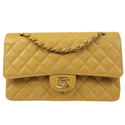 CHANEL 2001-2003 Classic Double Flap Medium Beige Caviar