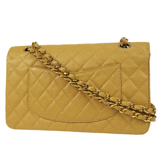 CHANEL 2001-2003 Classic Double Flap Medium Beige Caviar