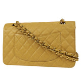 CHANEL 2001-2003 Classic Double Flap Medium Beige Caviar
