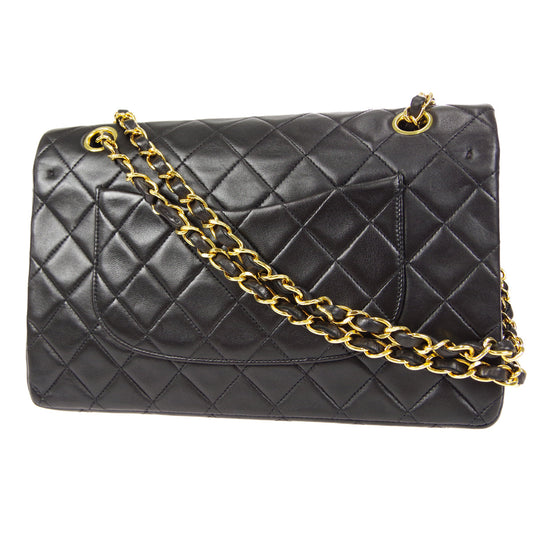 CHANEL Classic Double Flap Medium Shoulder Bag Black Lambskin