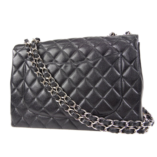 CHANEL Classic Flap Jumbo Double Chain Shoulder Bag Black Caviar