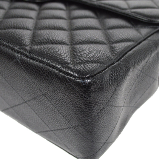CHANEL Classic Flap Jumbo Double Chain Shoulder Bag Black Caviar