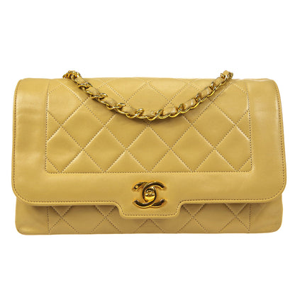 CHANEL Classic Single Flap Chain Shoulder Bag Beige Lambskin