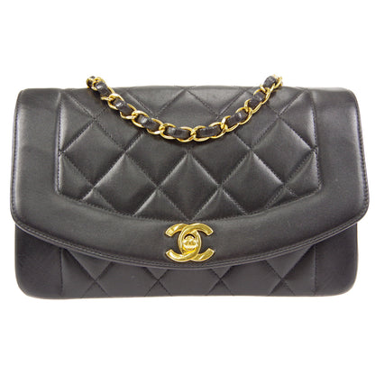 CHANEL Small Diana Chain Shoulder Bag Black Lambskin