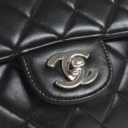 CHANEL Classic Both Side Flap Small Chain Handbag Black Lambskin