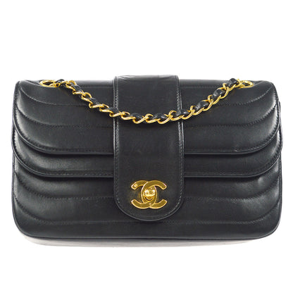 CHANEL Double Chain Shoulder Bag Black Lambskin