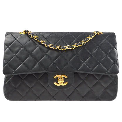 CHANEL Classic Double Flap Medium Shoulder Bag Black Lambskin