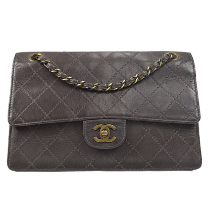 CHANEL Double Chain Shoulder Bag Brown Calfskin