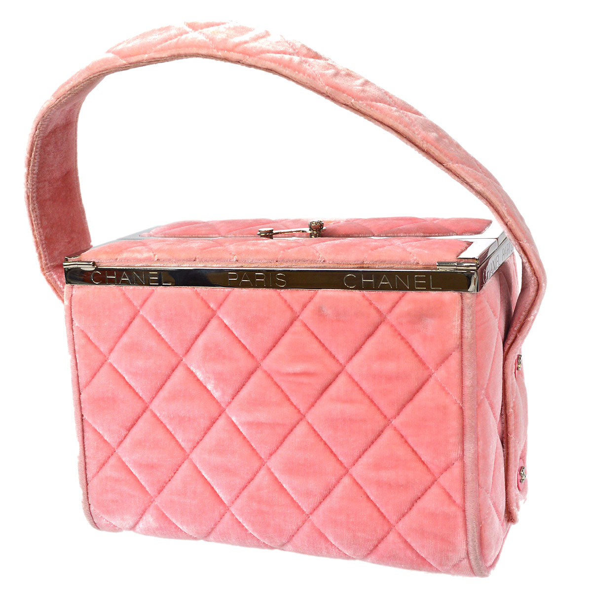 CHANEL Vanity Handbag Velvet Pink
