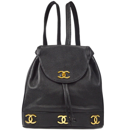 CHANEL Triple CC Chain Backpack Bag Black Caviar