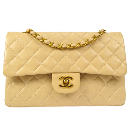 CHANEL Classic Double Flap Medium Shoulder Bag Beige Lambskin