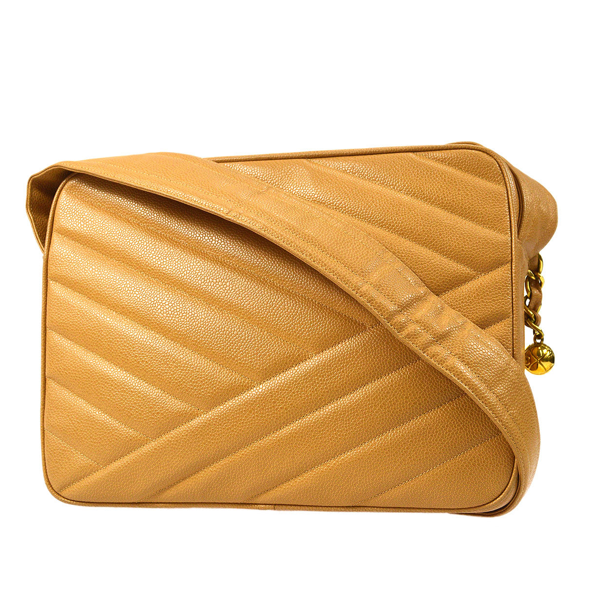 CHANEL Bias Stitch Shoulder Bag Beige Caviar 49321