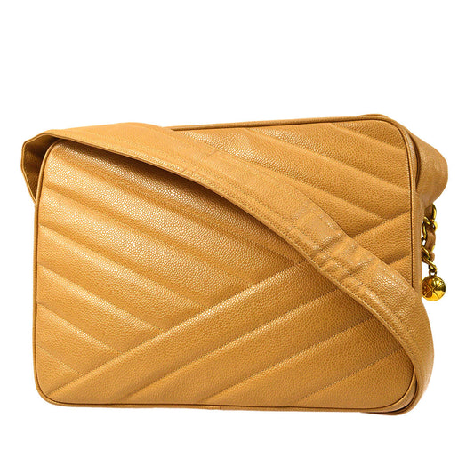 CHANEL Bias Stitch Shoulder Bag Beige Caviar