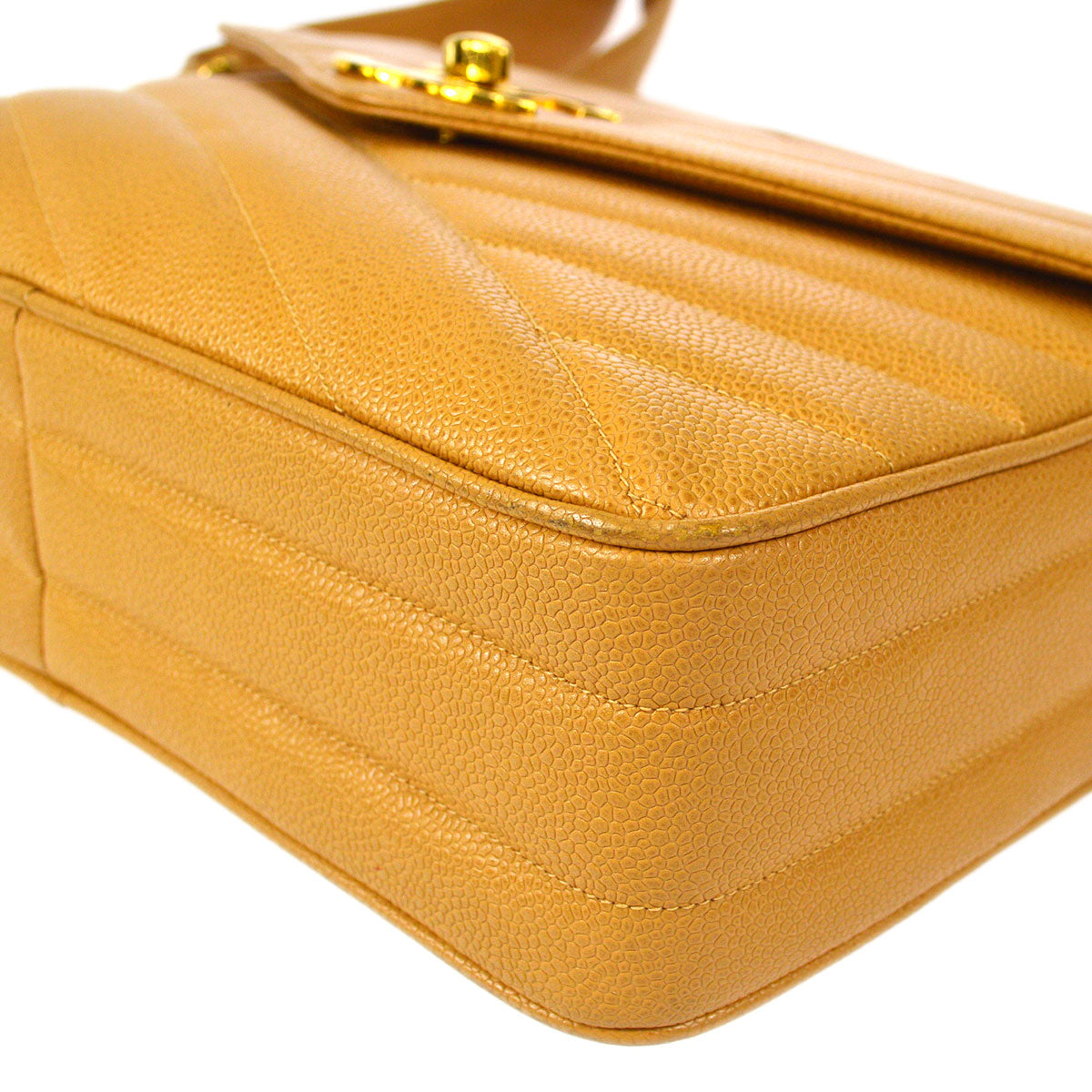 CHANEL Bias Stitch Shoulder Bag Beige Caviar