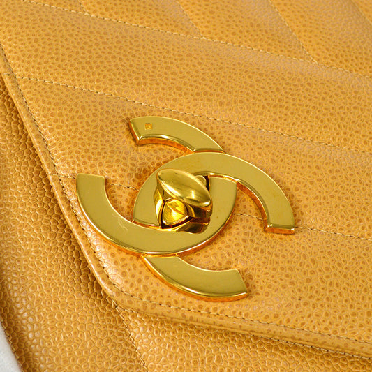 CHANEL Bias Stitch Shoulder Bag Beige Caviar