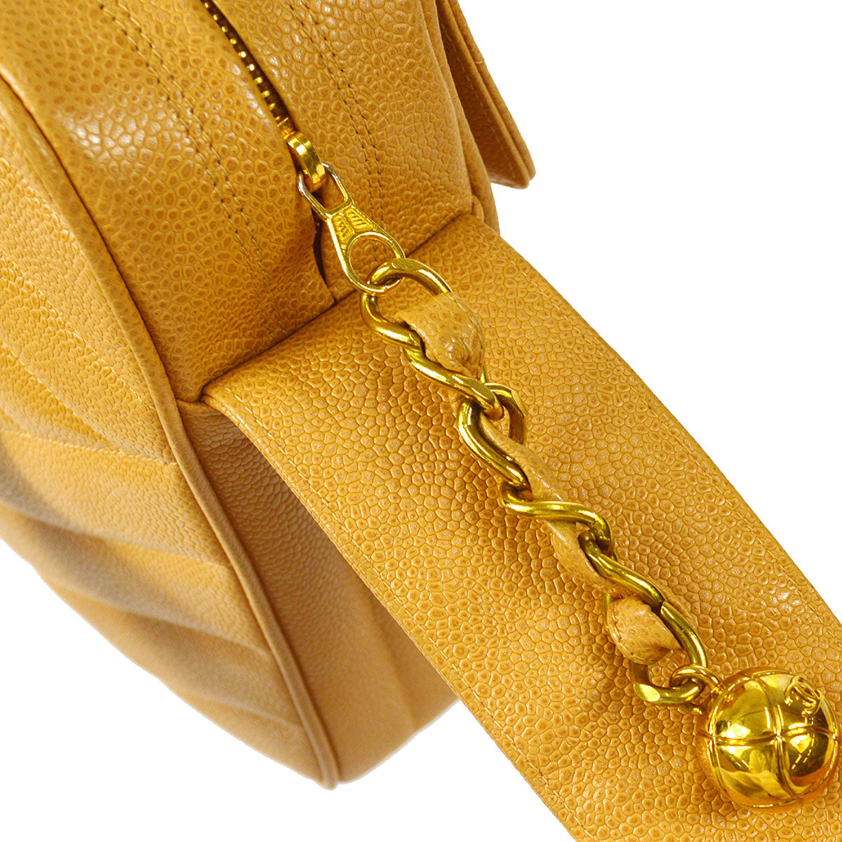 CHANEL Bias Stitch Shoulder Bag Beige Caviar 49321