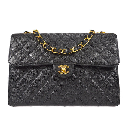 CHANEL Classic Flap Jumbo Double Chain Shoulder Bag Black Caviar