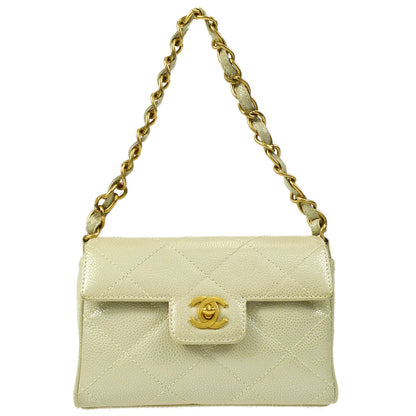 CHANEL Chain Handbag Pearl White Caviar