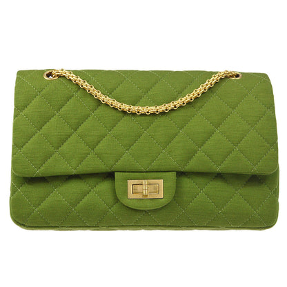 CHANEL 2.55 Line Double Flap Shoulder Bag Green Cotton