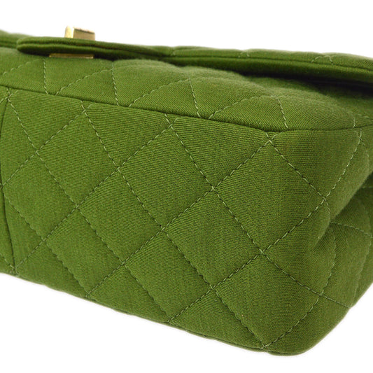 CHANEL 2.55 Line Double Flap Shoulder Bag Green Cotton 58013
